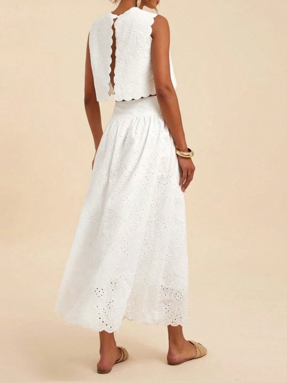 White Eyelet Crop Top & Maxi Skirt Two-Piece Set - Picture 2 of 7